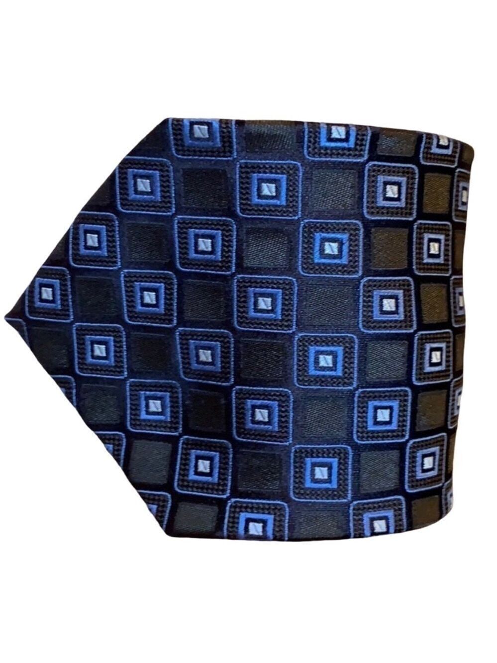 Tommy Hilfiger brown and blue geometric print silk tie